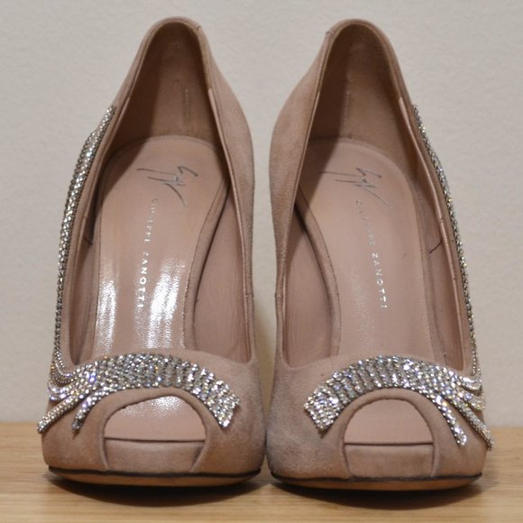 Blush Suede Crystal Peep-toe Pumps by Giuseppe Zanotti SIZE 8 (EU 37.5) - Picture 6 of 11